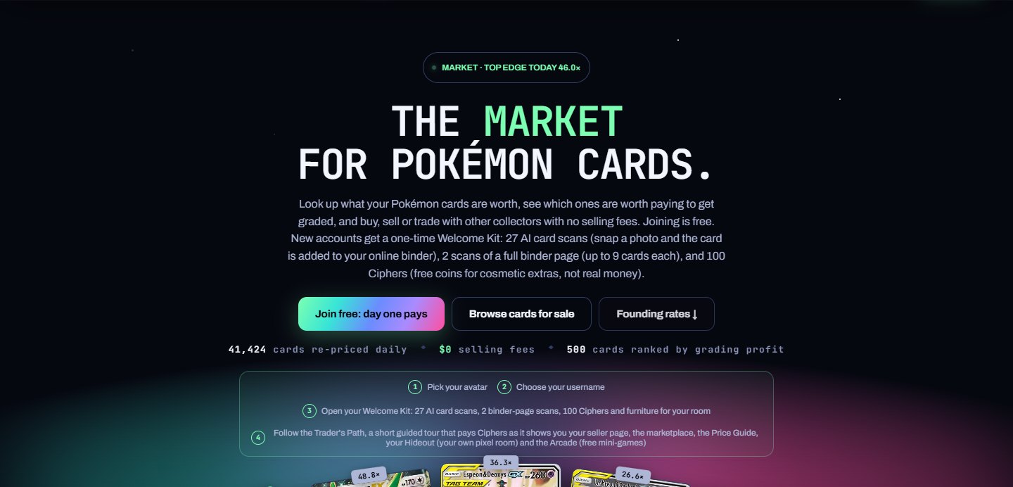 Merkvex homepage: the market for Pokémon cards
